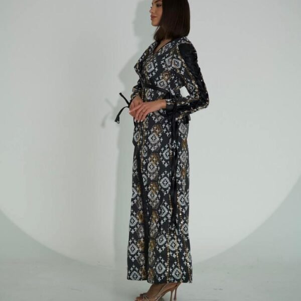 Printed Kaftan with Fancy Embroidery and Leather Touch Design