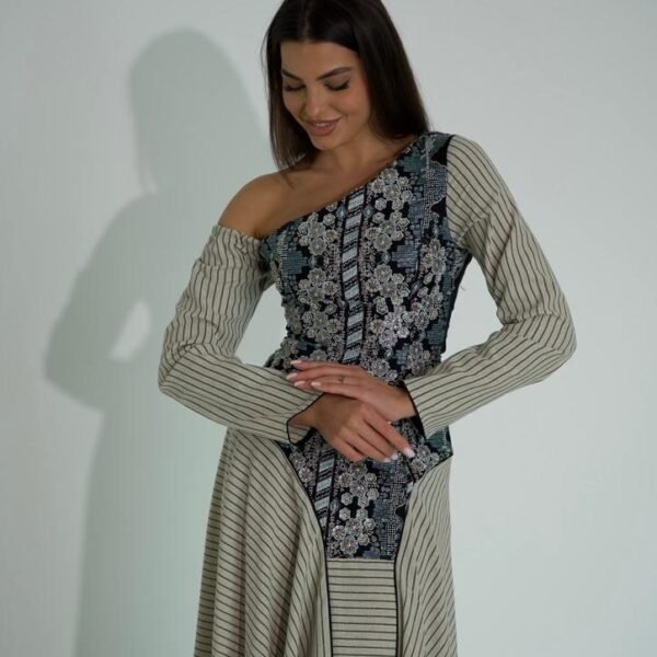 Stripes designer kaftan with fancy beeds work fabrick